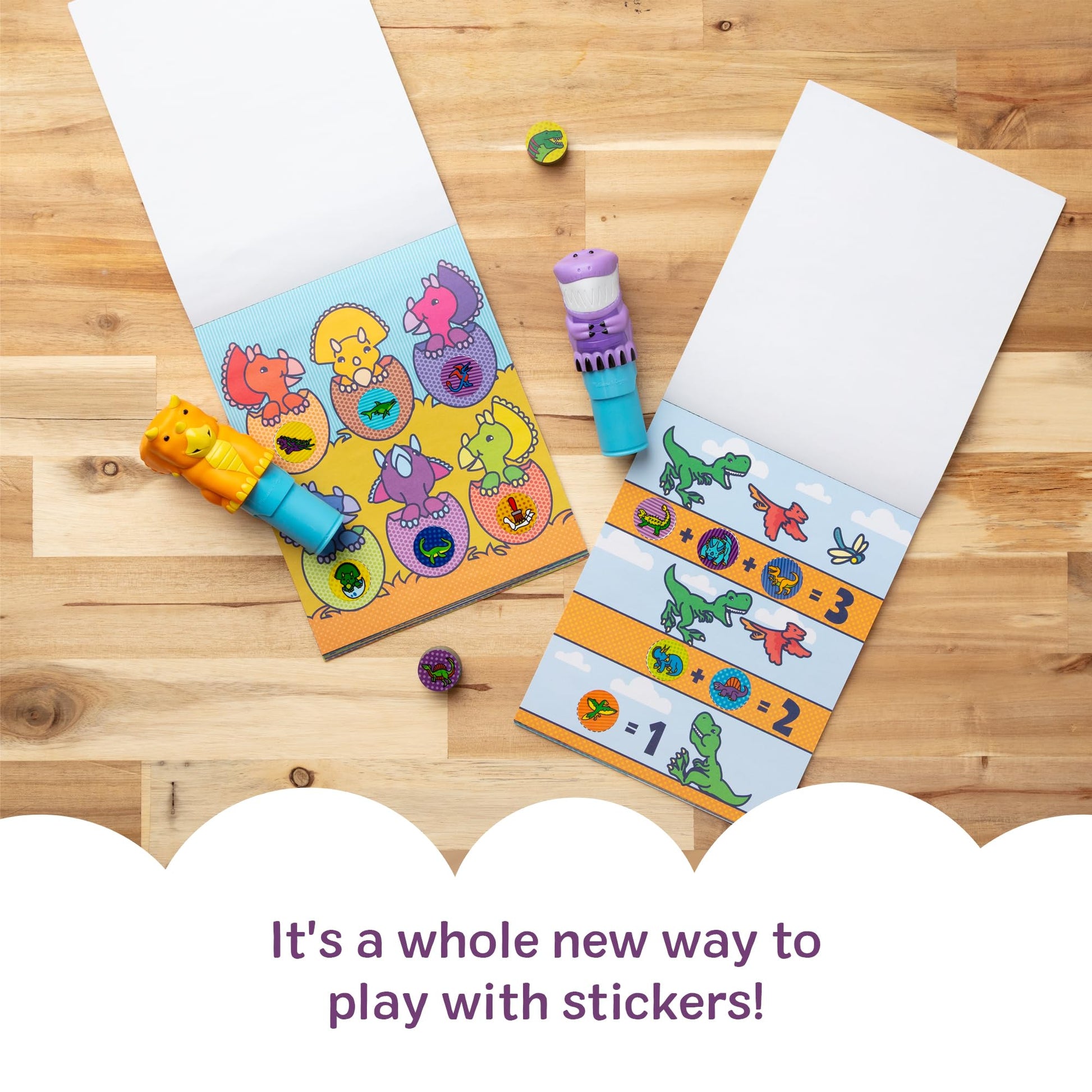 Melissa & Doug Sticker Wow!™ T-Rex and Triceratops Bundle: Two 24-Page Activity Pads, 2 Sticker Stampers, 900 Stickers, Arts and Crafts Fidget Toy