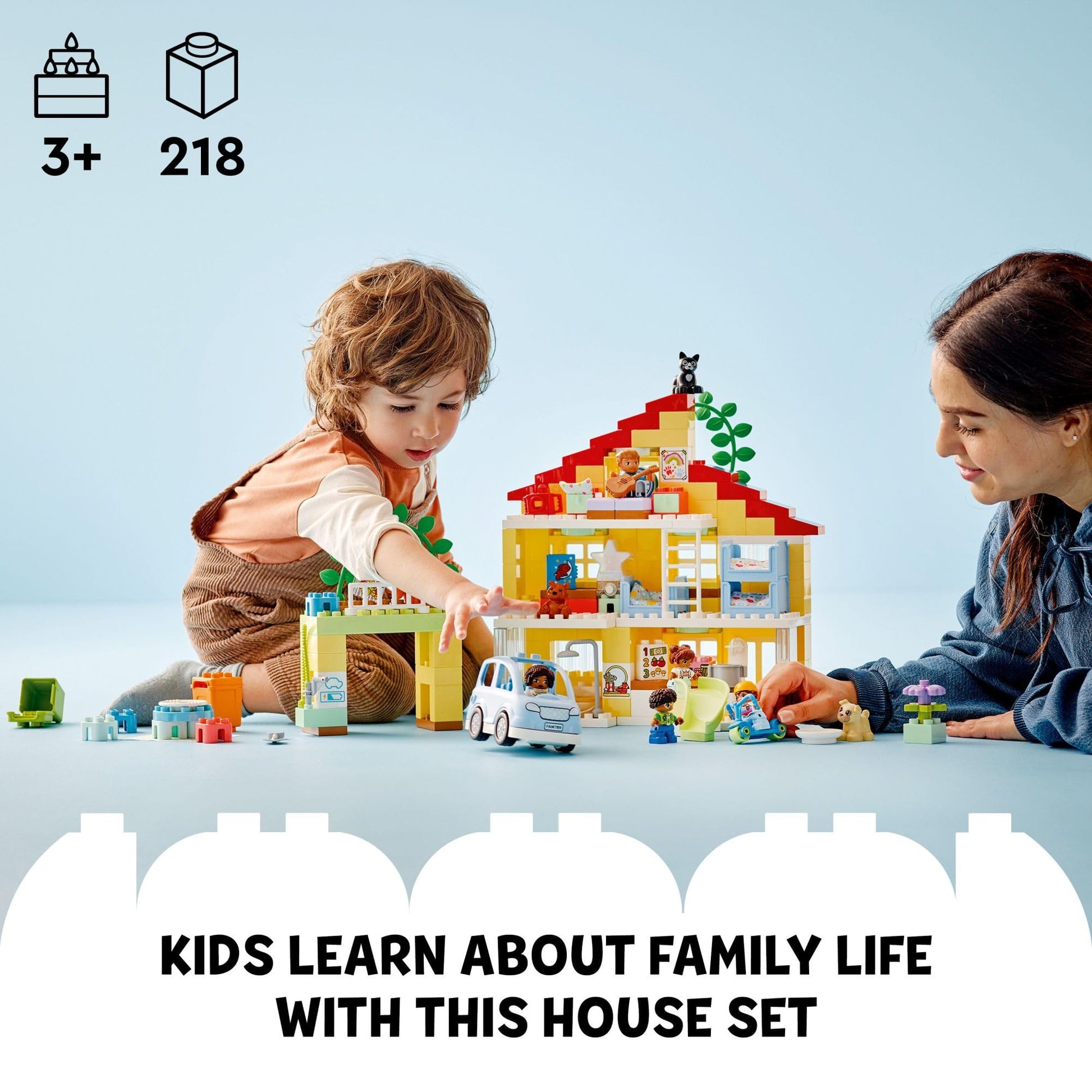 LEGO DUPLO Town 3 in 1 Family House 10994 Educational STEM Building Toy Set for Toddlers Ages 3 and Up, for Kids, Car Toy and 3 Floor House Lets The
