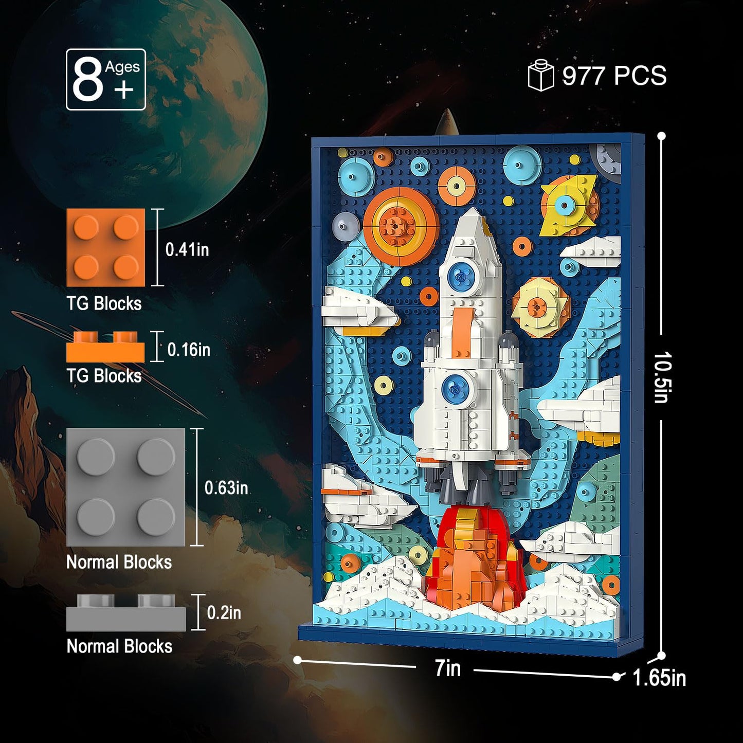 Micro Brick Rocket Building Set, DIY Space Rocket Model Craft Kit, 3D Wall Art Home Office Decoration or Table Display, Ideas Gift Building Toy