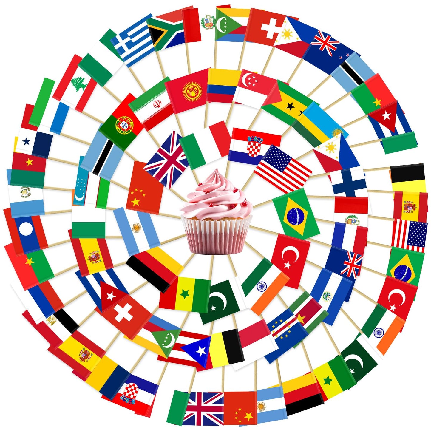 100 Pcs World Toothpick Flags, Mini Stick Flags Cupcake Toppers World Soccer Cup Party Decoration Celebration Cocktail Food Cake Flags