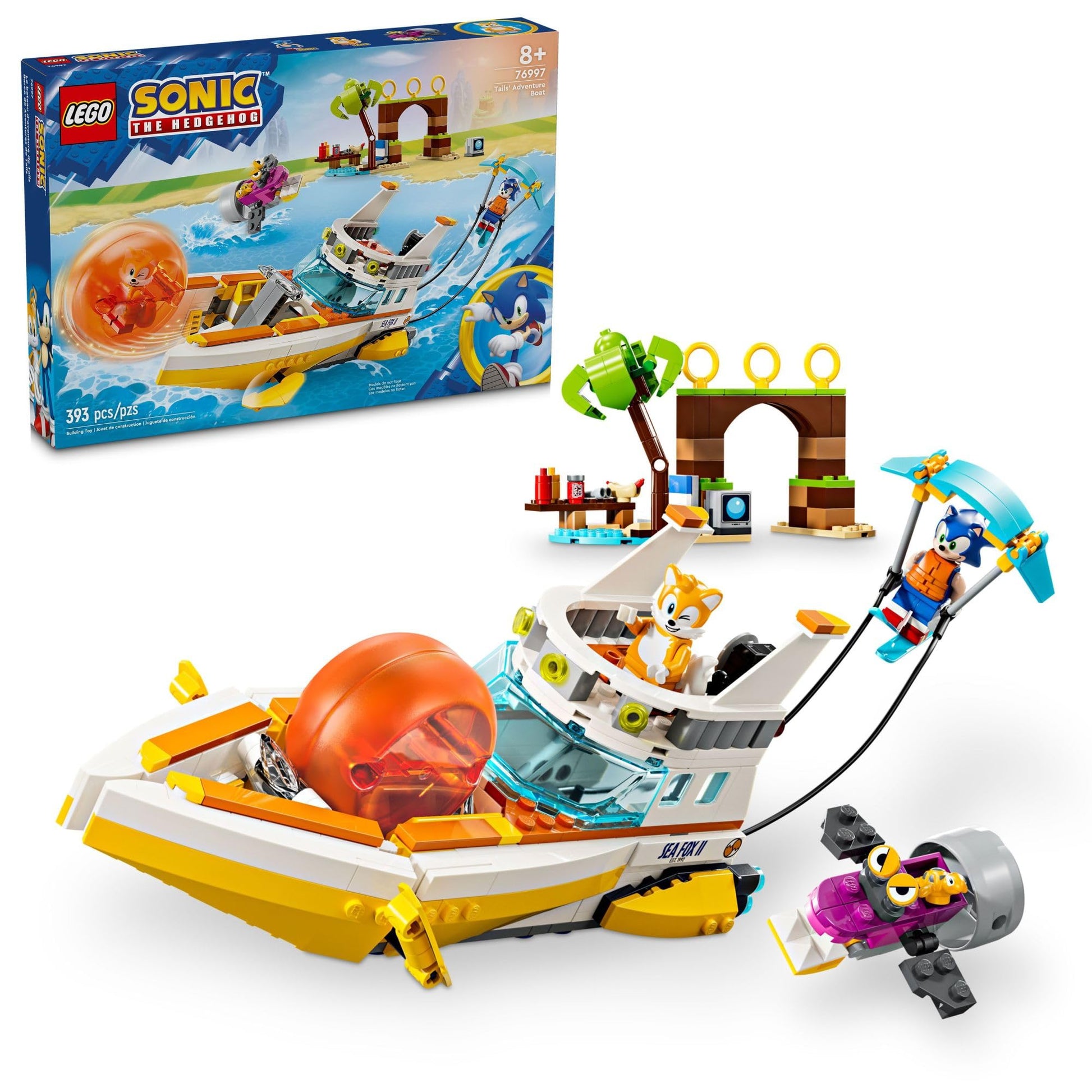 LEGO Sonic The Hedgehog: Tails’ Adventure Boat Interactive Toy Building Set, Video Game Toy with Sonic Characters and Water Skis, Gamer Gift for Boys