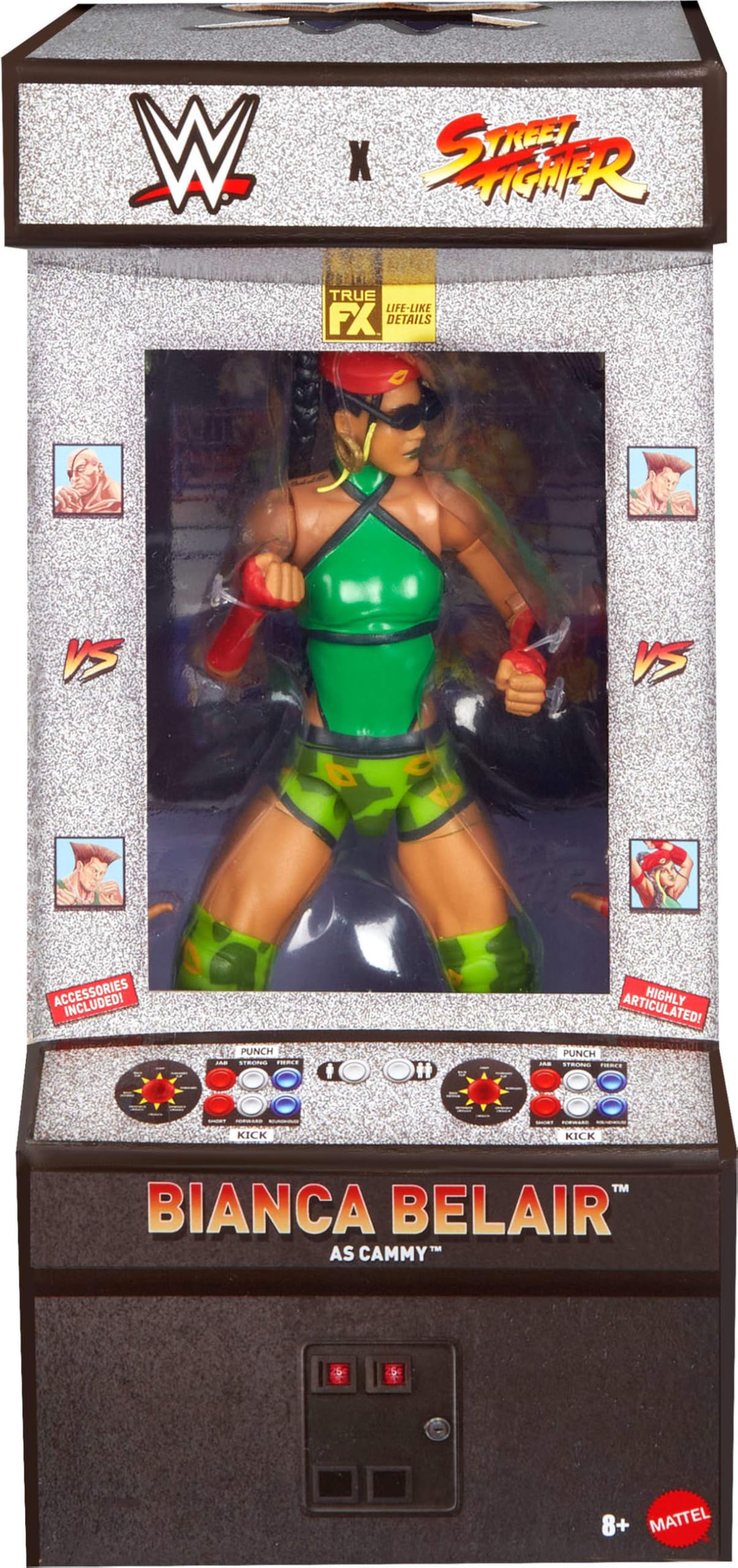 WWE Bianca Belair As Cammy x Street Fighter Cross Over Mattel Elite Collection Action Figure & Accessories, 6-inch Toy Collectible Mashup Set JLD76