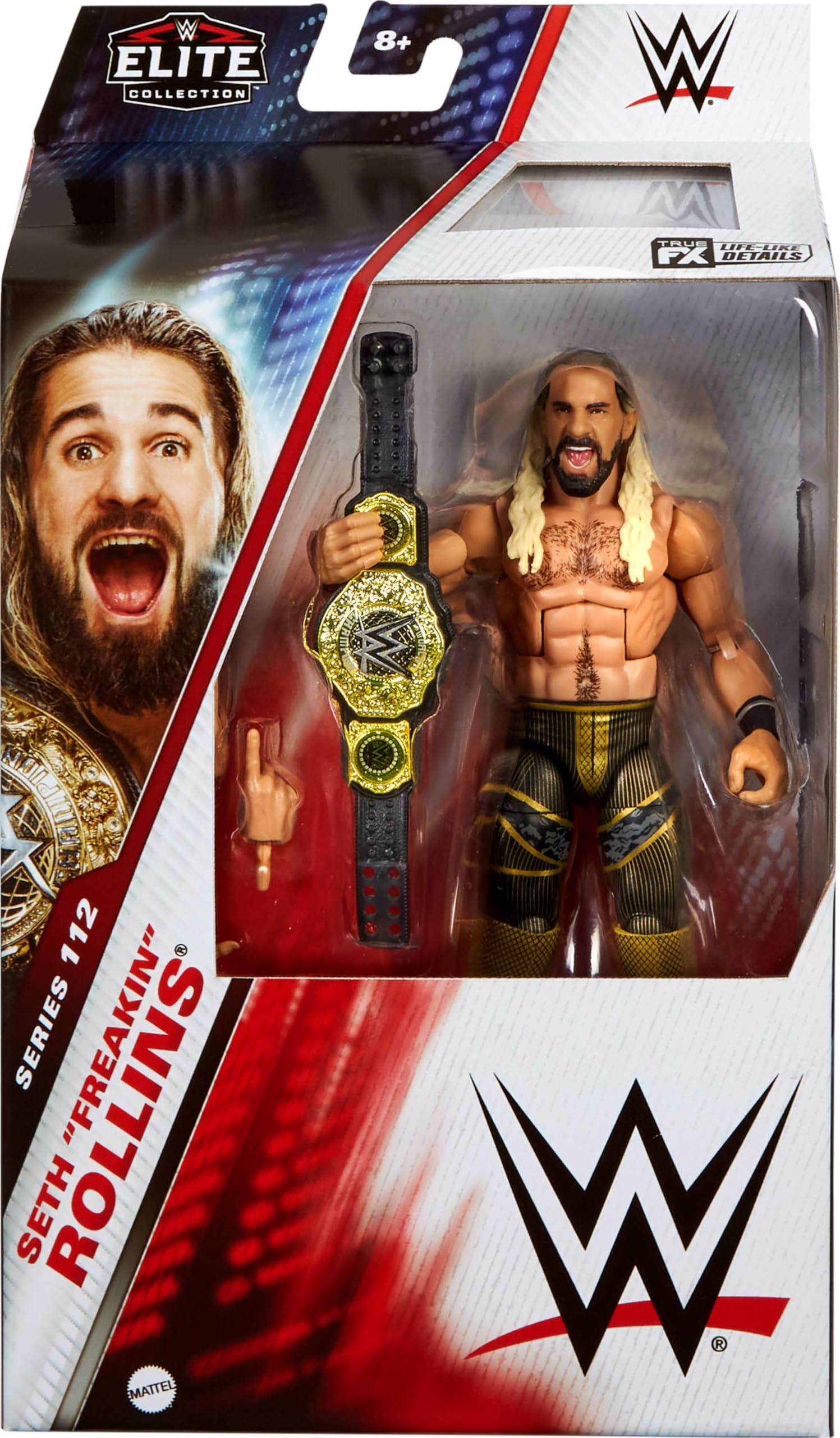 Mattel WWE Elite Action Figure & Accessories, 6-inch Collectible Seth Rollins with 25 Articulation Points, Life-Like Look & Swappable Hands