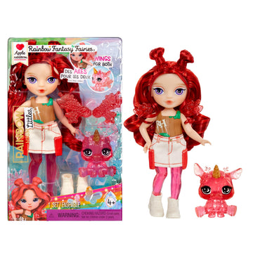 Rainbow High Littles Rainbow Fantasy Fairies + Pet - Apple, Red 5.5" Posable Small Doll & Fantasy Deer Pet with Interchangeable Fairy Wings, Kids Gift