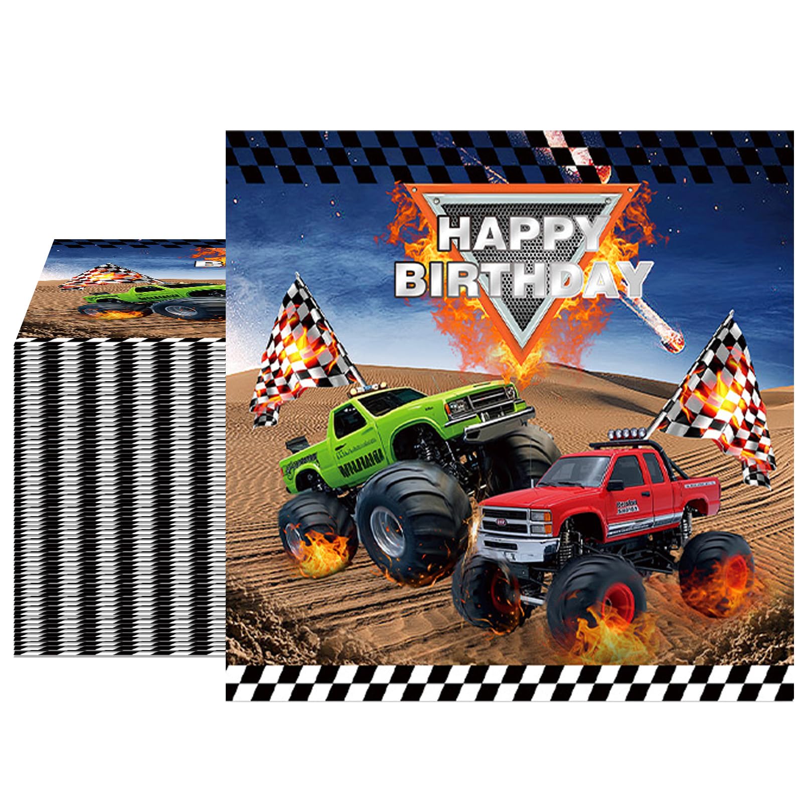 Monster Truck Birthday Decorations,40Pcs 6.5x6.5 Inch Monster Truck Napkins,Machines Jam Party Tableware Kit,Disposable Paper Napkins,for Kids Boys