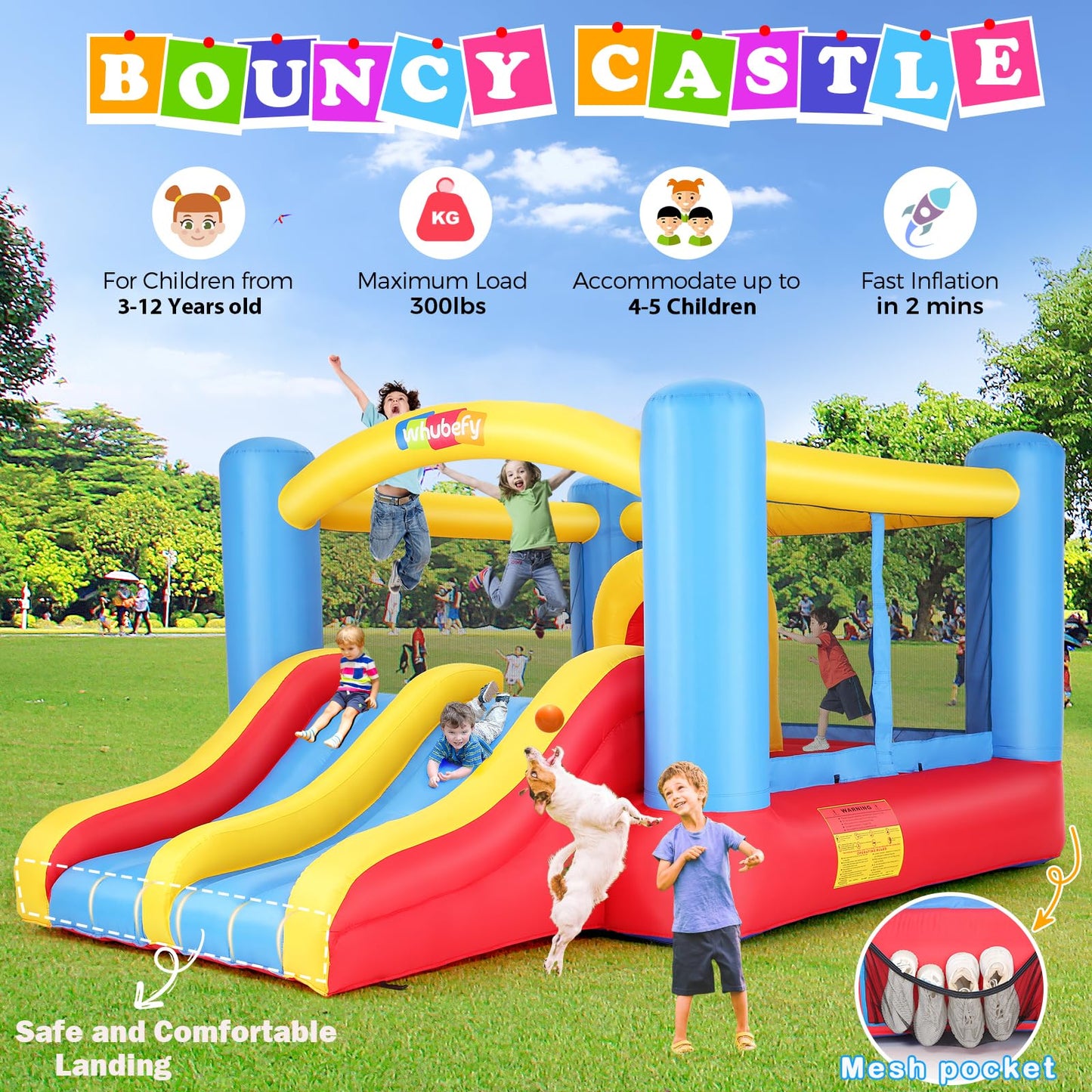 Whubefy 12.6FTx9FT Large Inflatable Bounce House for Kids 3-6 Big Kids 8-12