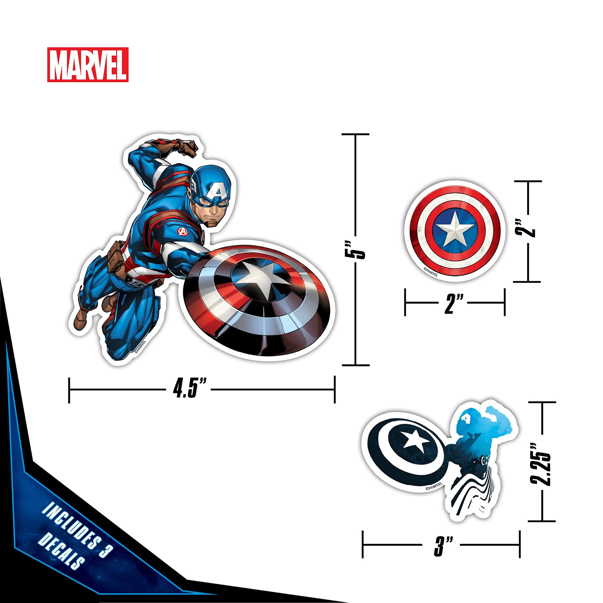 Marvel Captain America Vinyl Decals - Set of 9 Outdoor Rated Stickers for Car, Laptop, Computer, Water Bottle - Marvel Stickers for Kids and Adults