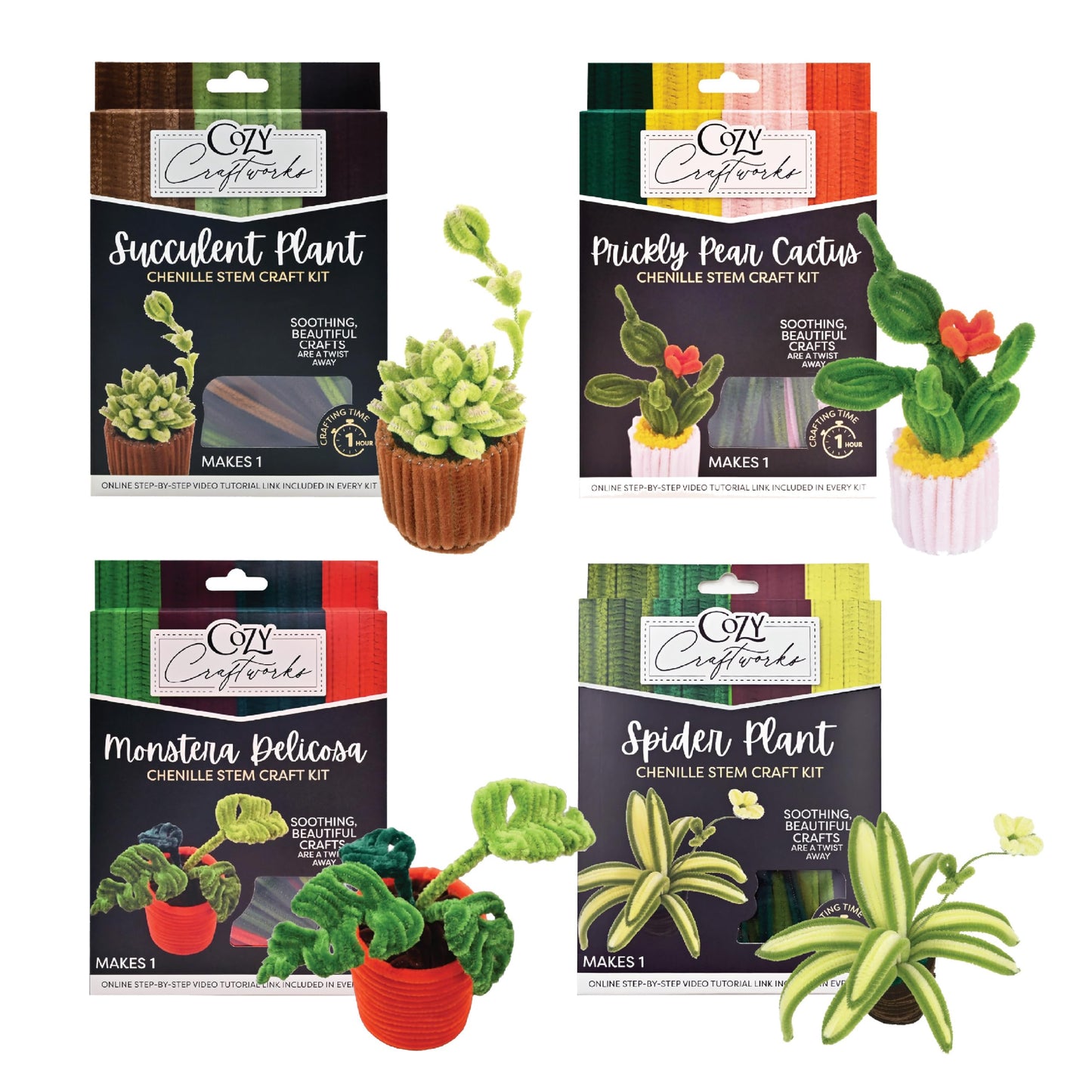 WeVeel Cozy Craftworks Chenille Stem Craft Kit for Adults - CC Small Plants Bundle - Relaxing DIY Arts & Crafts Kit with All Supplies