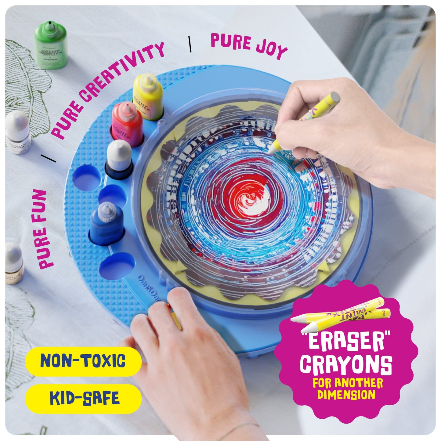 Dan&Darci Paint Vortex Spin Art Machine - Kids Art Kit for Boys & Girls Ages 6+, Motorized Spinner with Splash Guard, Metallic Paints & 20 Artboards