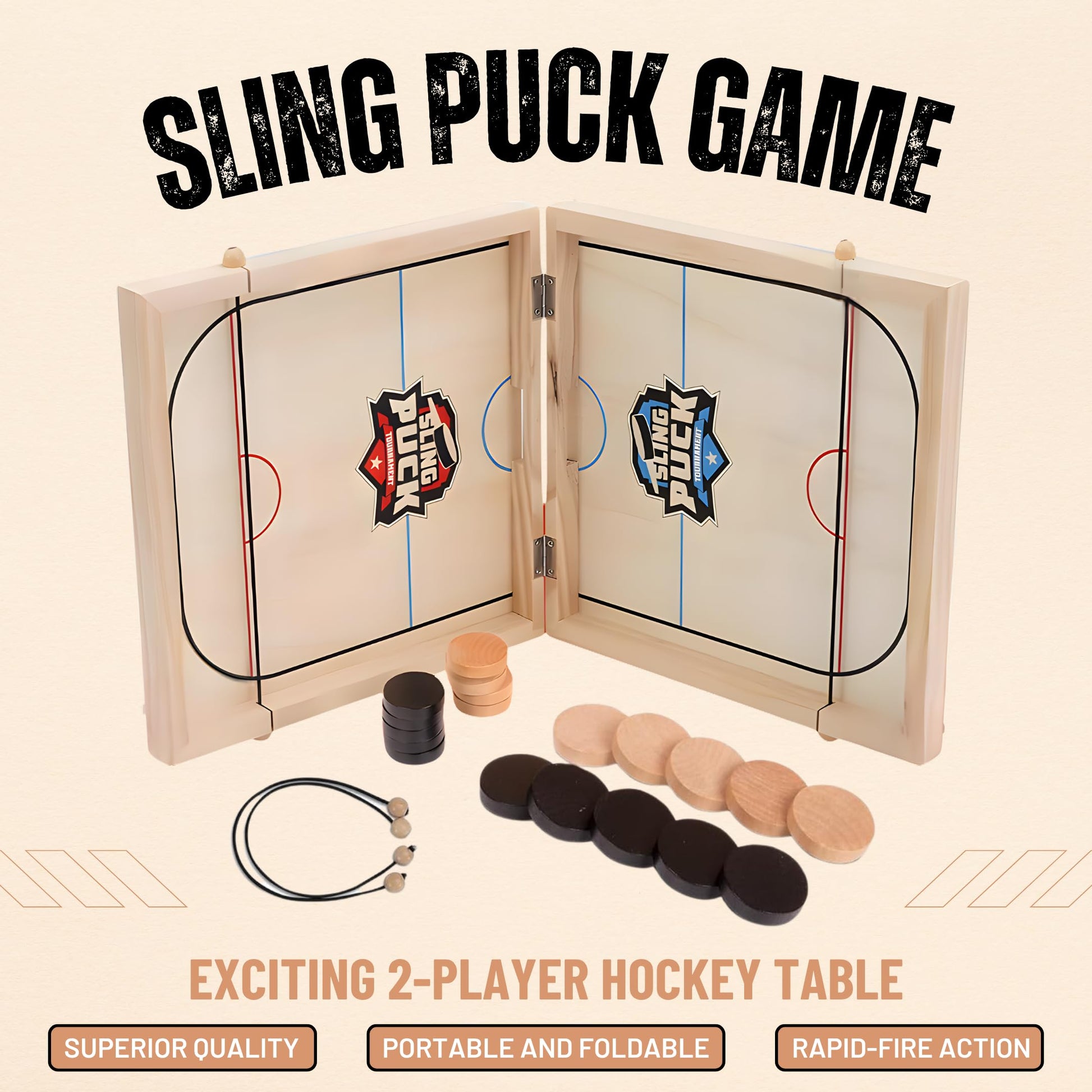 Fast Sling Puck Game 24 Inches Large Size - Super Winner Slingshot Puck Board Game - Sling It Shot 2 Player Hockey Table for Kids, Teen and Adults