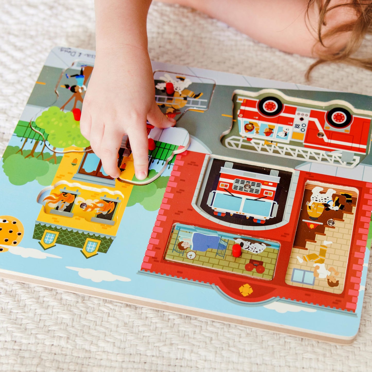 Melissa & Doug Around The Fire Station Sound Puzzle - Wooden Peg Puzzle (8 pcs)