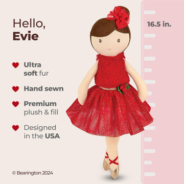 Bearington Collection Evie Christmas Plush, 16.5 Inch Ballerina Doll