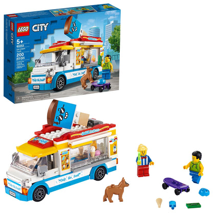 LEGO City Ice Cream Truck Van 60253 Building Toy Set - Featuring Skater Minifigures, Skateboard, and Dog Figure, Fun Gift Idea for Boys, Girls,