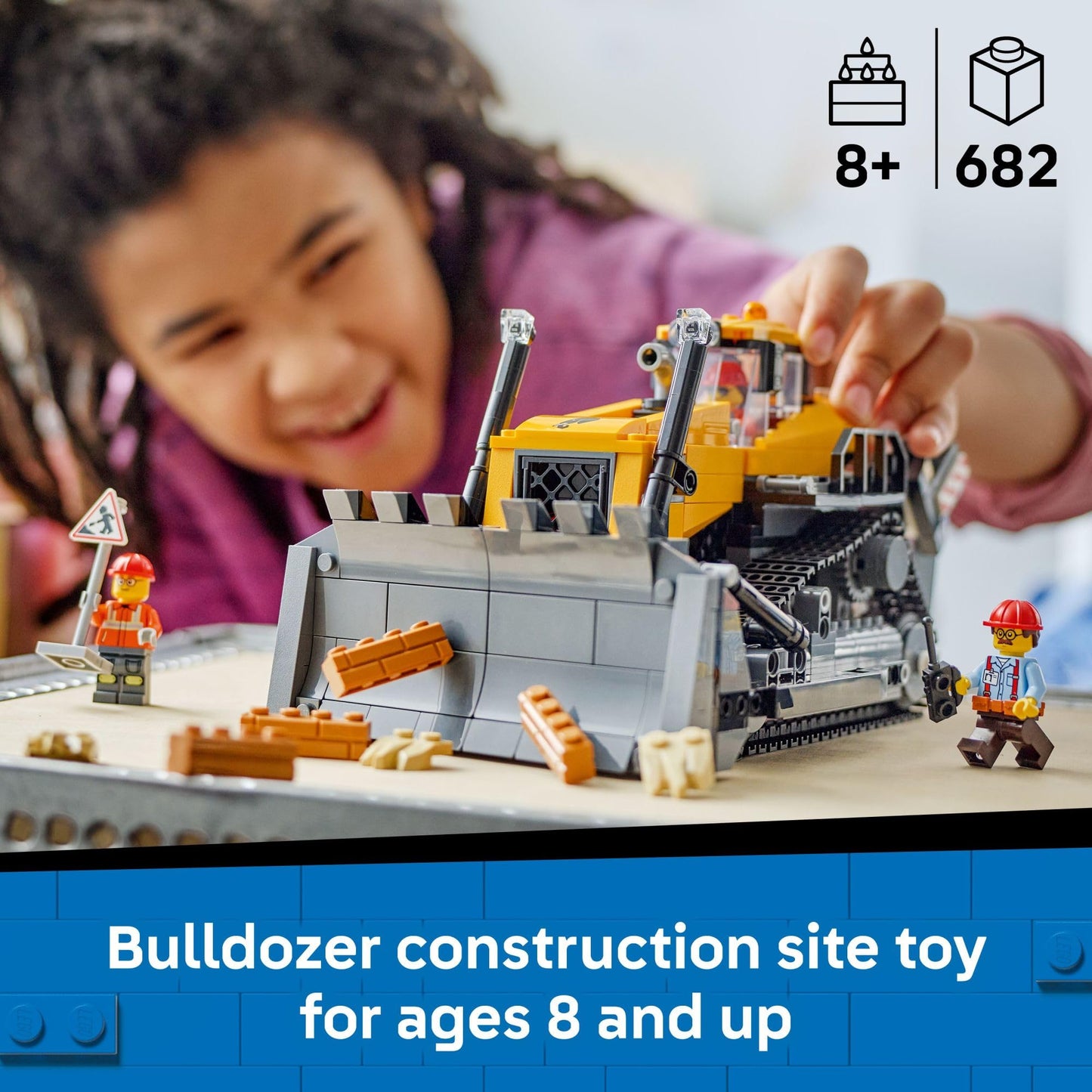 LEGO City Yellow Bulldozer Construction Site Building Toy for Kids, Ages 8+ - Pretend Play Set & Construction-Themed Building Blocks W/Toy Bulldozer