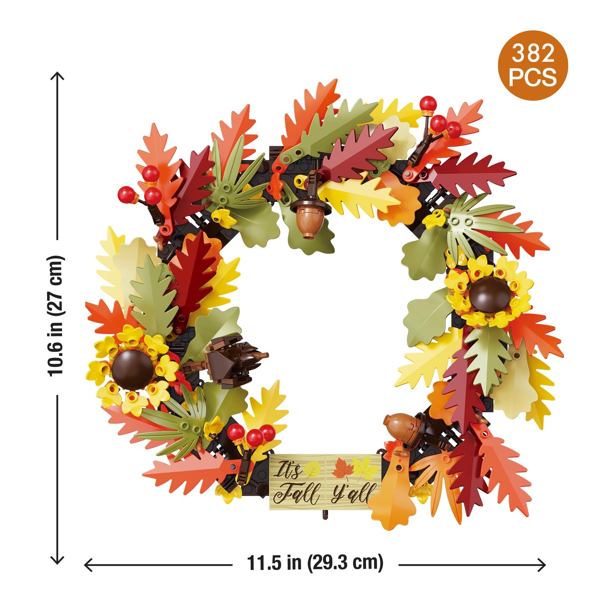 Brickcraft Harvest Wreath Brick Building Kit, 382 Pieces | DIY Autumn & Halloween Home Décor | 2-in-1 Fall Wreath & Garland Craft | Festive