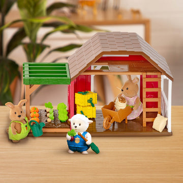 Li’l Woodzeez - Happy Harvest Farm Playset - 20 Pcs Doll Playset with Farmer & Garden Accessories - Pretend Play Toy Barn for Kids Age 3+