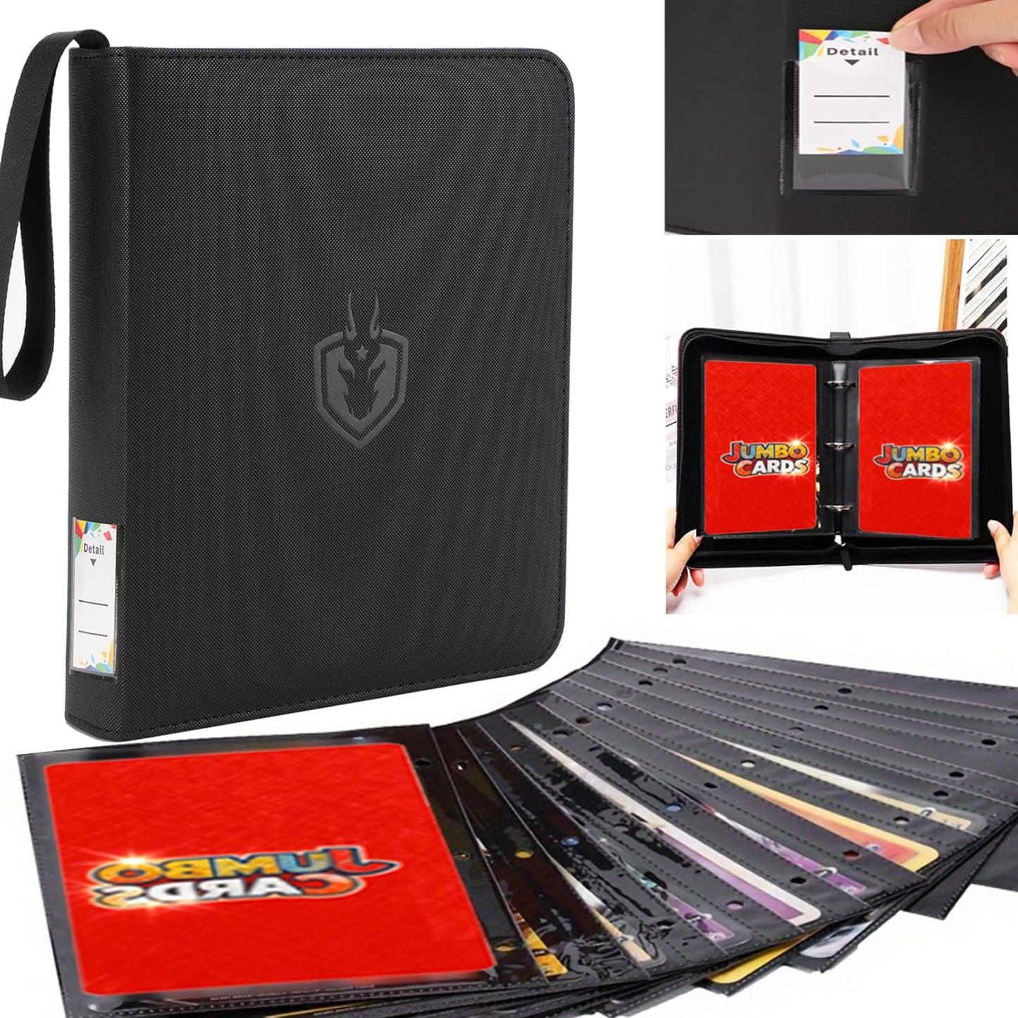 Jumbo Card Binder With 100+Sleeves Fit XL Oversized Jumbo Cards - Premium Penny Sleeves,3-Ring Jumbo Card Binder for Oversized Cards 5.9 * 8.1 Inch.