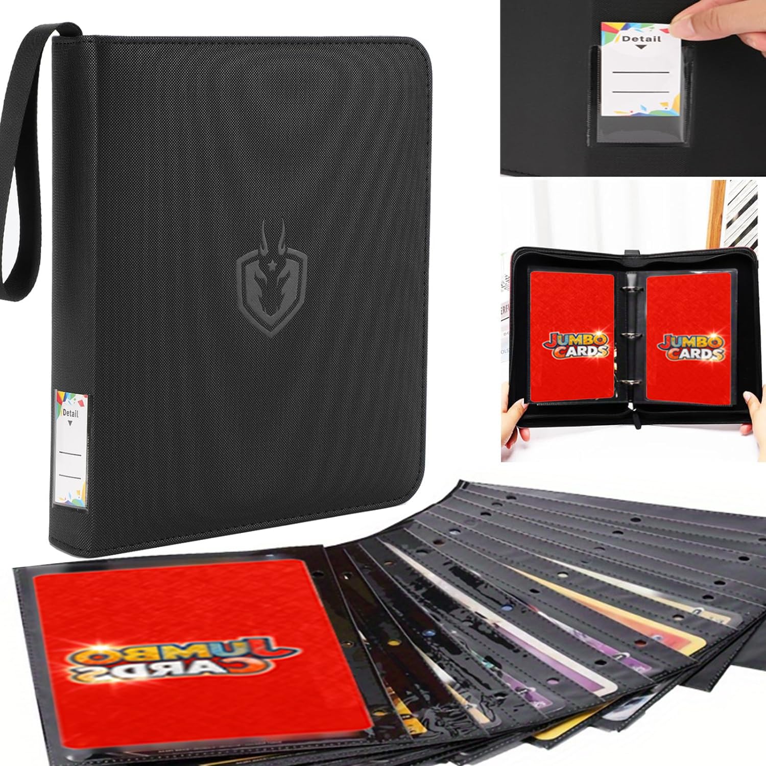 Jumbo Card Binder With 100+Sleeves Fit XL Oversized Jumbo Cards - Premium Penny Sleeves,3-Ring Jumbo Card Binder for Oversized Cards 5.9 * 8.1 Inch.
