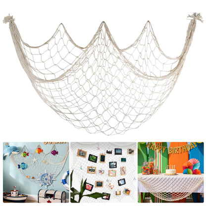 80x40 Inch Fishing Net Decor, 3mm Beige Natural Cotton Large Decorative Fish Netting Table Runner, Wall Ceiling Halloween Party Decorations for Pirate
