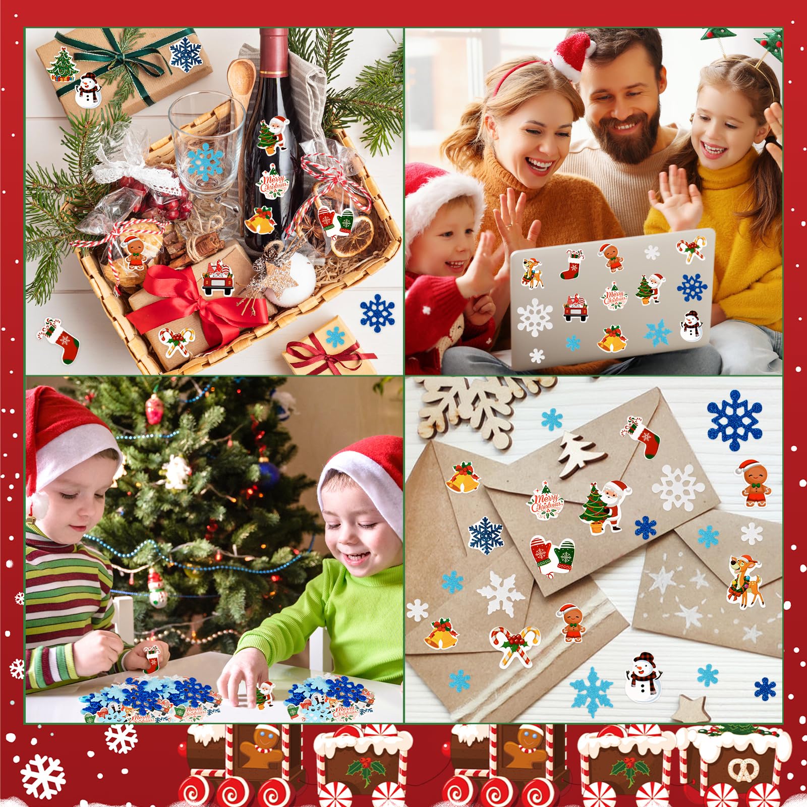 360Pcs Christmas Foam Stickers, Christmas Tree Snowman Elk Glitter Snowflake Foam Stickers for Xmas Party Favors DIY Crafts Decor