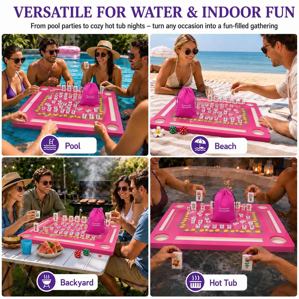 Meizinme Floating Mahjong Tile Set for Pool,160 American Mahjong Tiles Waterproof EVA Foam with Dice Storage Bag for Pool Party Beach Vacation Summer