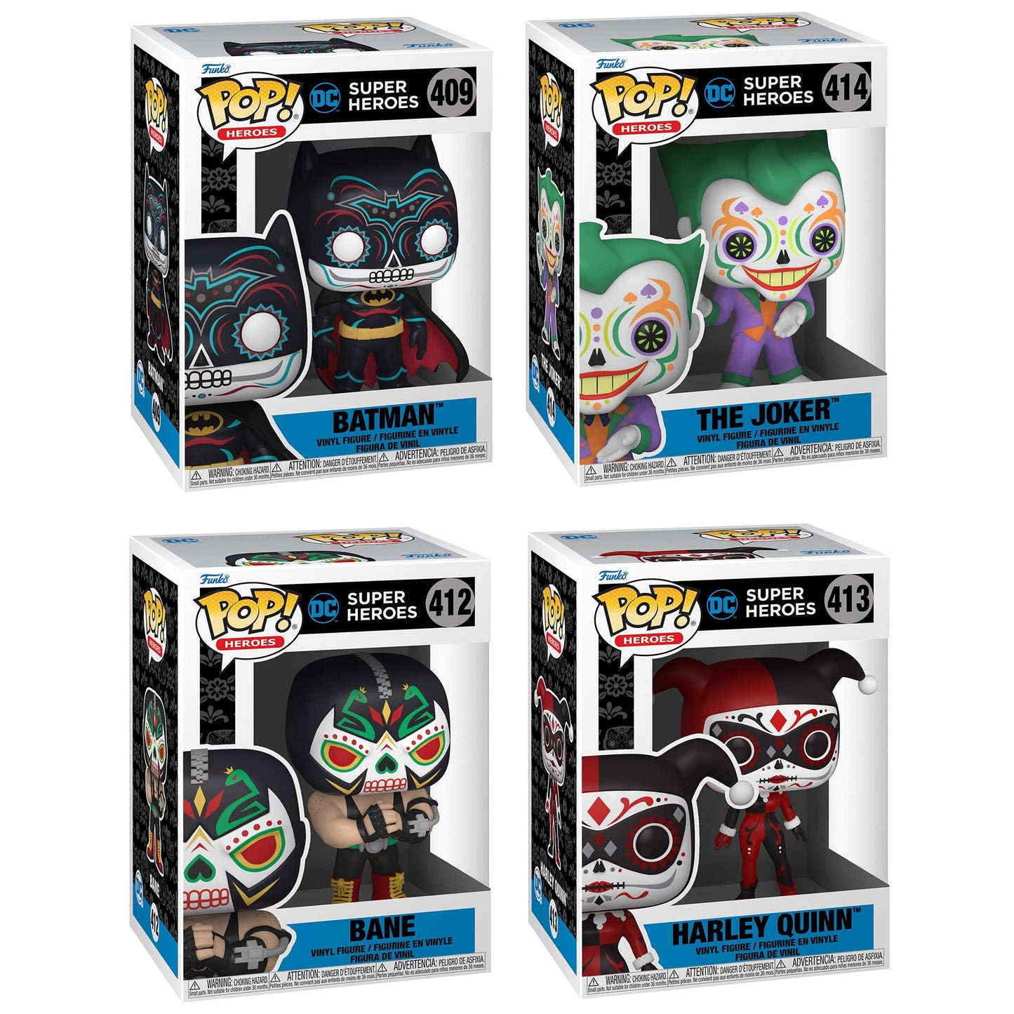 Funko Heroes: POP! Dia De Los DC Collectors Set - Bane, Batman, Harley Quinn, Joker