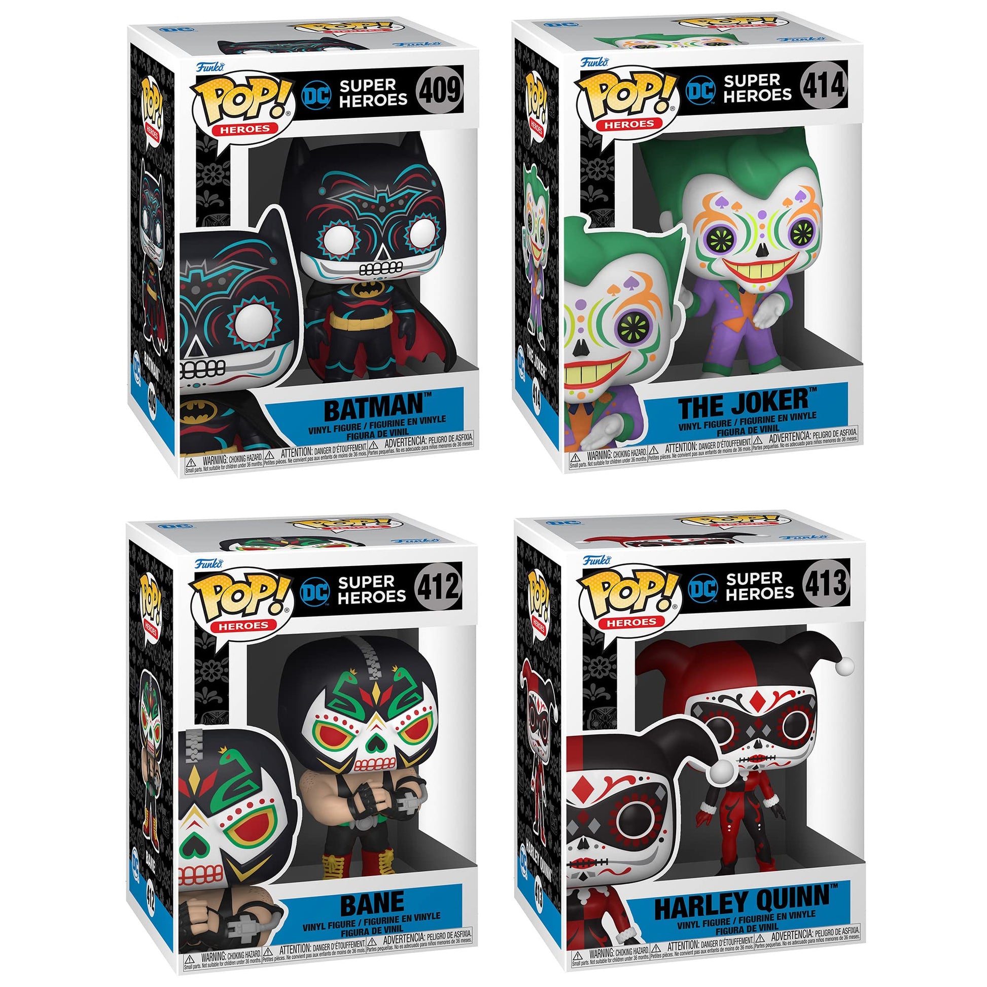 Funko Heroes: POP! Dia De Los DC Collectors Set - Bane, Batman, Harley Quinn, Joker