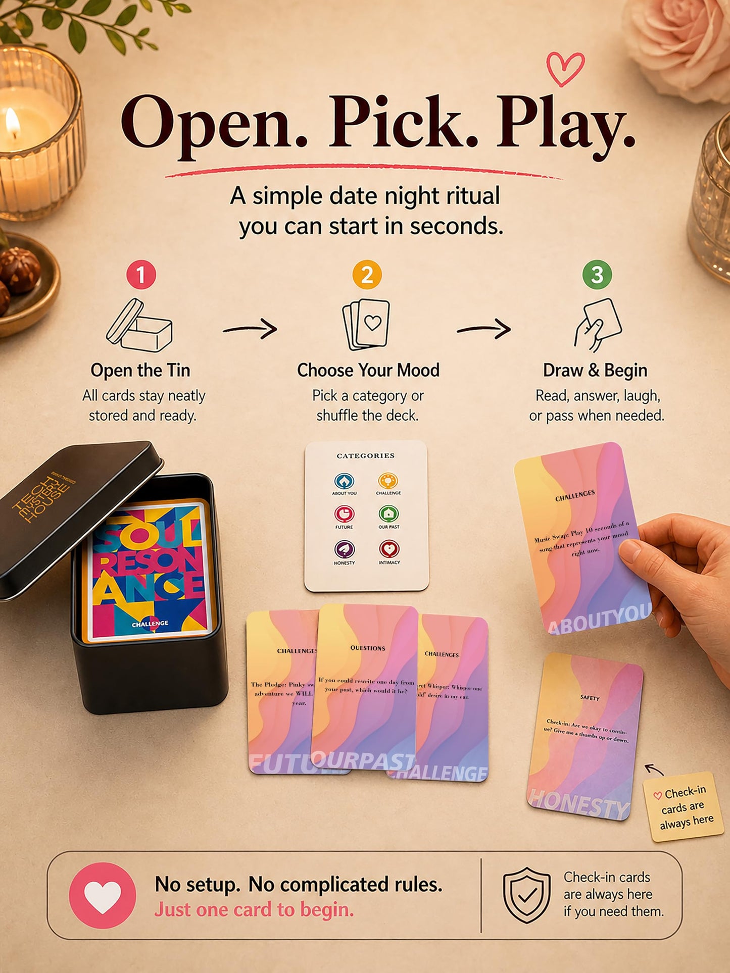 Couples Games for Adults, 150 Conversation Cards for Couples with Challenges and Check-ins, Date Night Relationship Questions Card Game, Romantic Gift