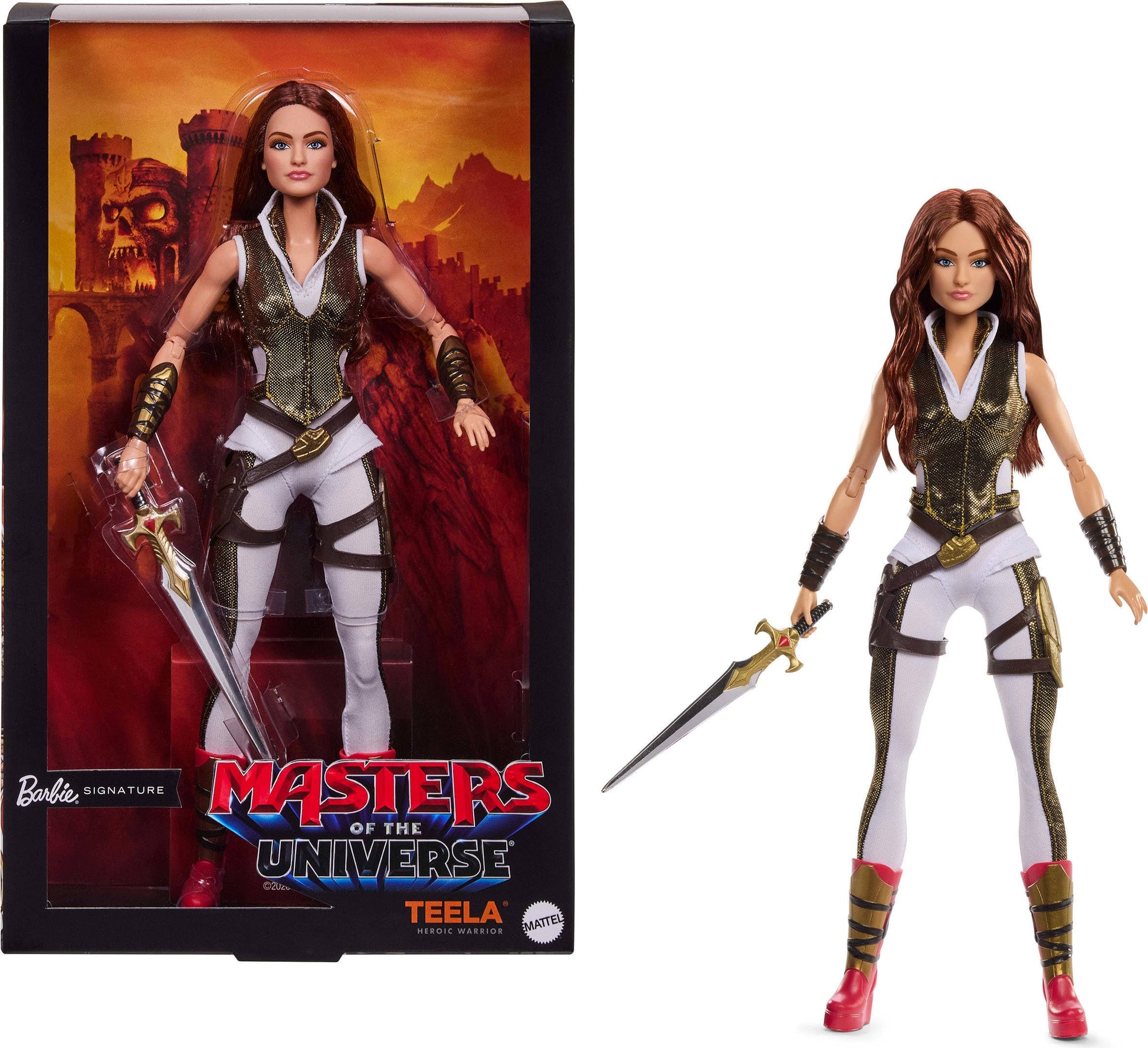 Barbie Signature Doll, Teela Collectible in Jumpsuit, Sword, Doll Stand & Displayable Packaging, Motu Movie Theme