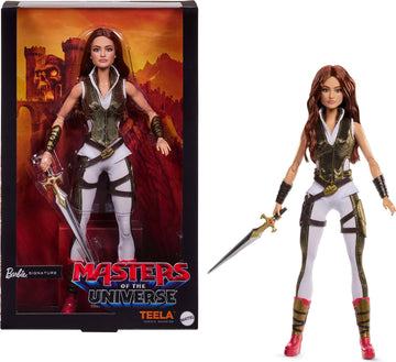 Barbie Signature Doll, Teela Collectible in Jumpsuit, Sword, Doll Stand & Displayable Packaging, Motu Movie Theme