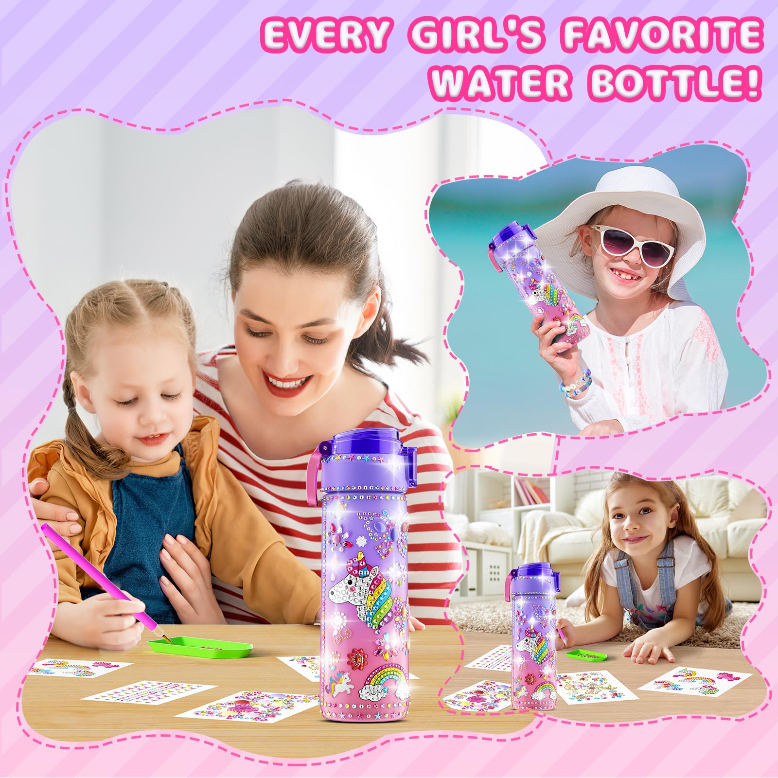 BOOH Gifts for Girls 4-12, Decorate Your Own Water Bottle Kits for Girls, Unicorn Diamond Painting Toys & Friendship Bracelet Kit, Fun Arts Crafts