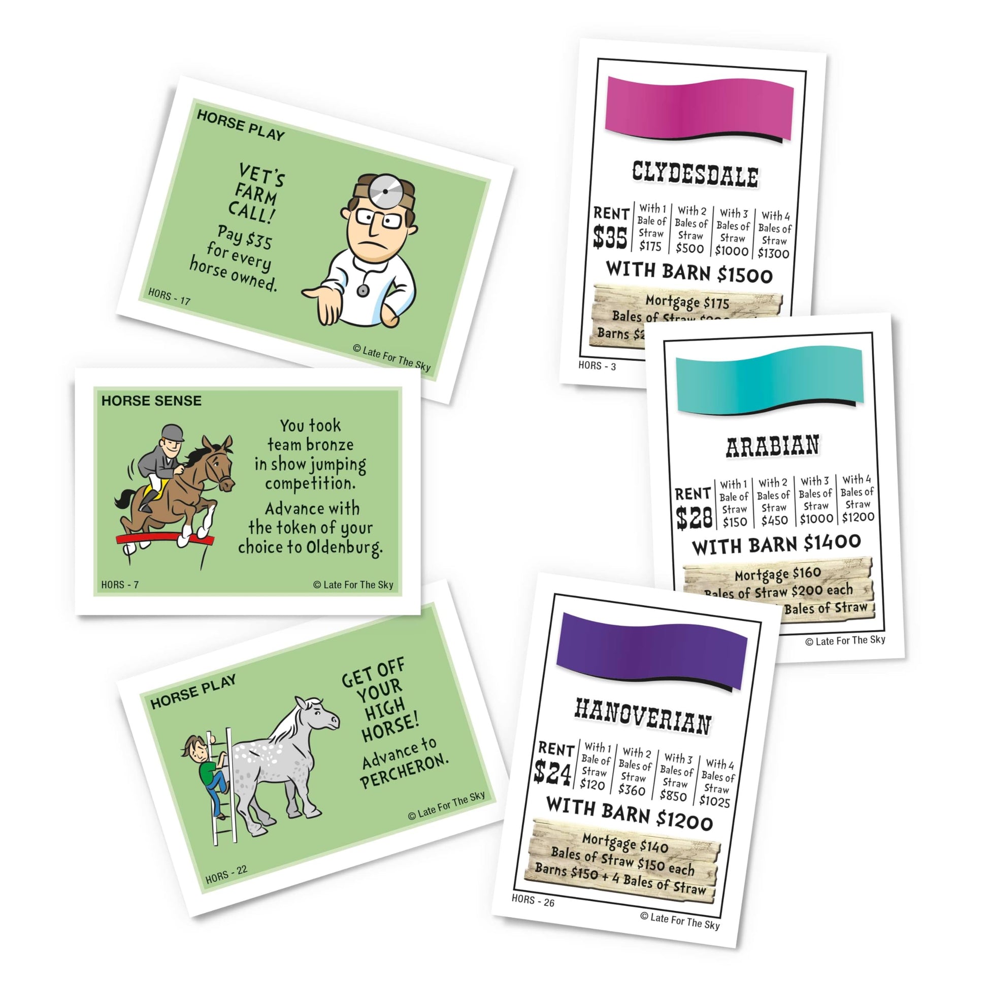 Late for the Sky Horse-Opoly Board Game for Families & Kids, Property Trading Strategy, 2-6 Players, Ages 8+, Educational Horse Breeds, Fast Play