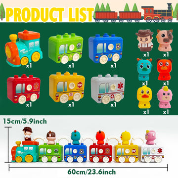 TAICORE Toddler Toy Strain Set, Learning Counting Matching Lock and Key Kids Toys, Includes 6 Themed Cars and Finger Animal, for 2-5 Year Old Boy Girl