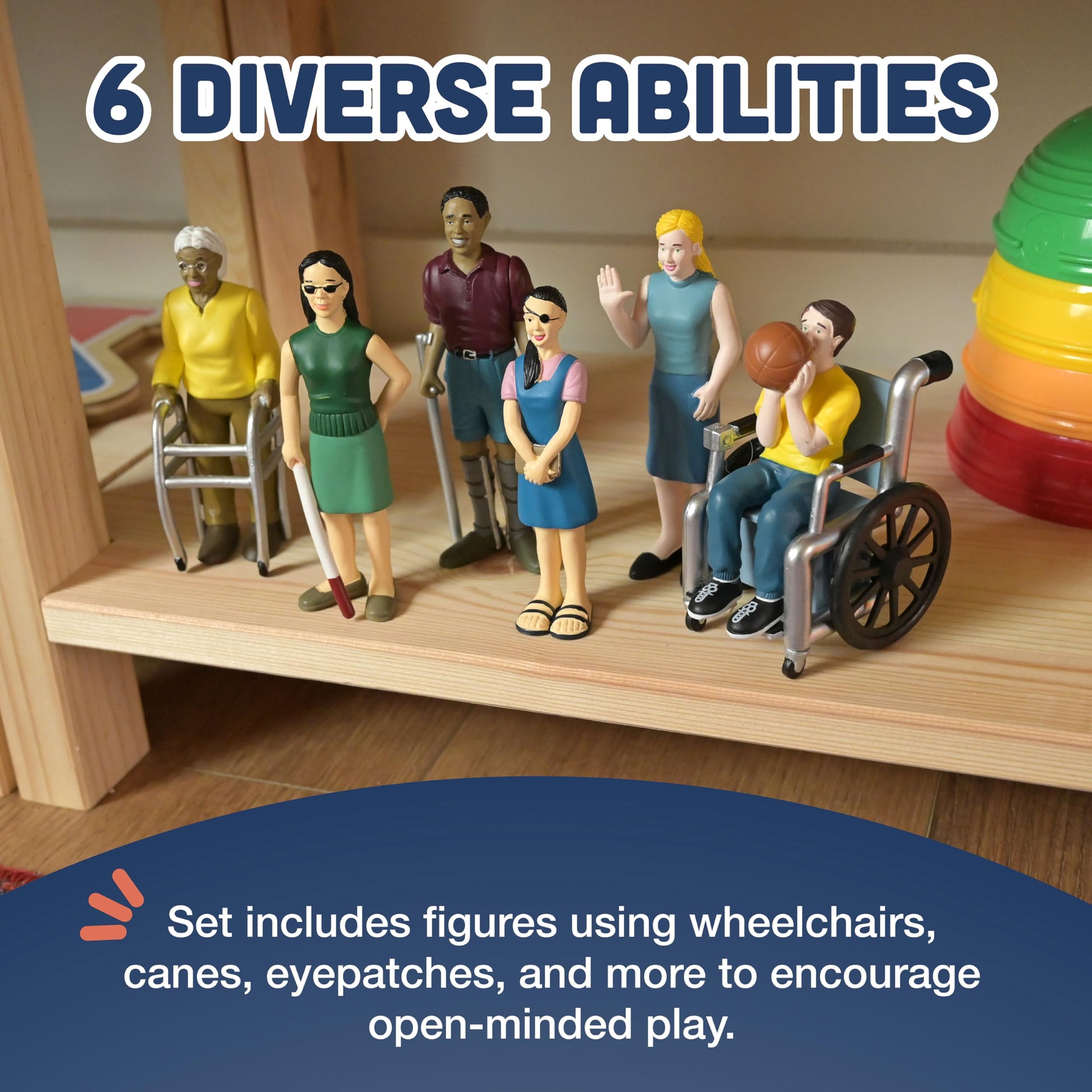Creative Minds Marvel Education Diverse Abilities Toy Figure Set for Kids Ages 3+, Set of 6 Inclusive Toy Figurines with Wheelchairs, Canes, and More