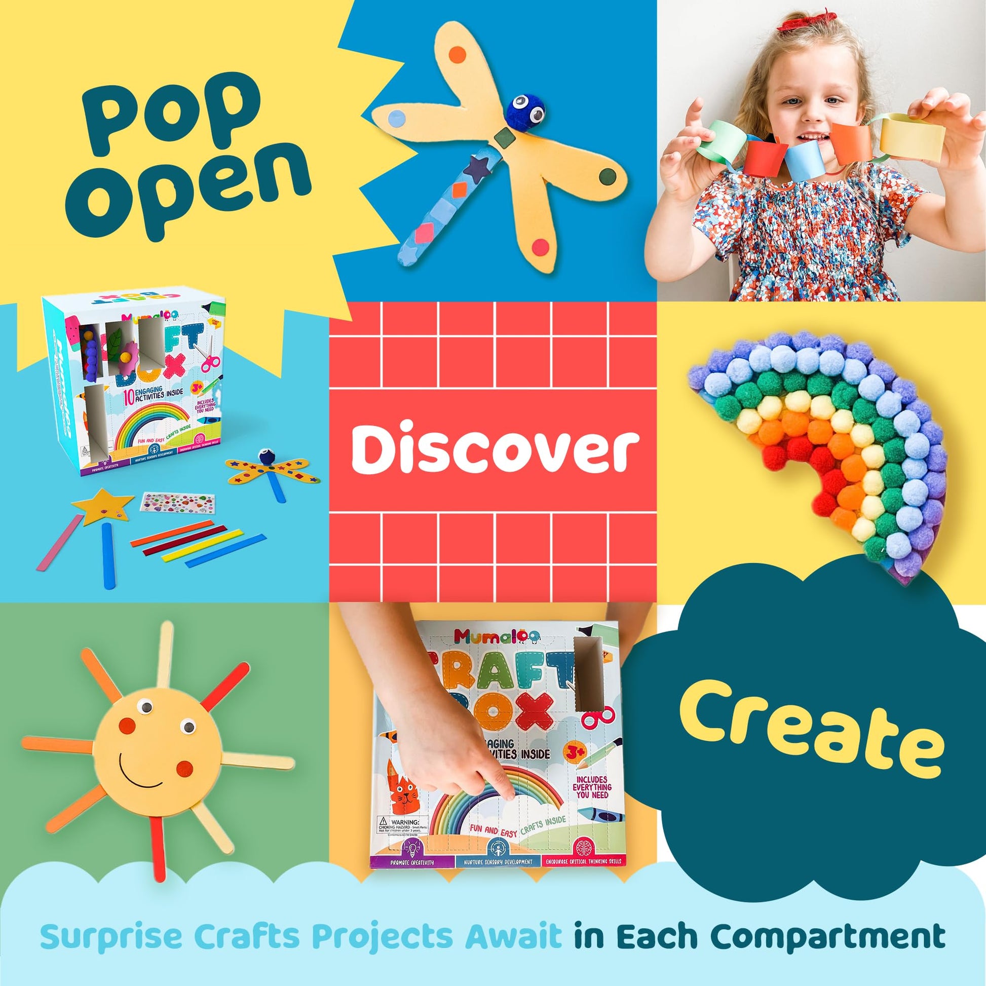 Mumaloo Craft Box for Kids - 10 Creative Arts and Crafts for Kids Ages 4-8, Fun, No Mess Educational Preschool & Homeschool Art Projects, Toddler