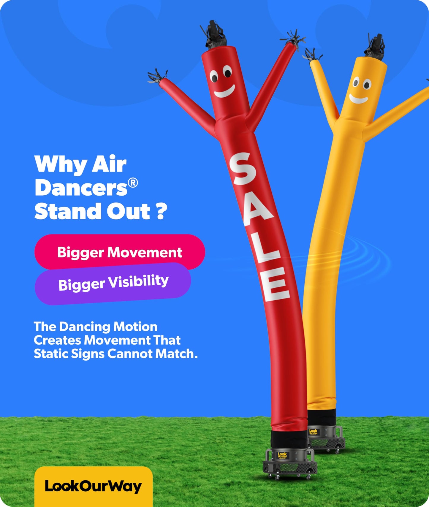 LookOurWay Air Dancers Inflatable Tube Man Attachment - 20 Feet Tall Wacky Waving Inflatable Dancing Tube Guy for Business Promotion - Blower Not