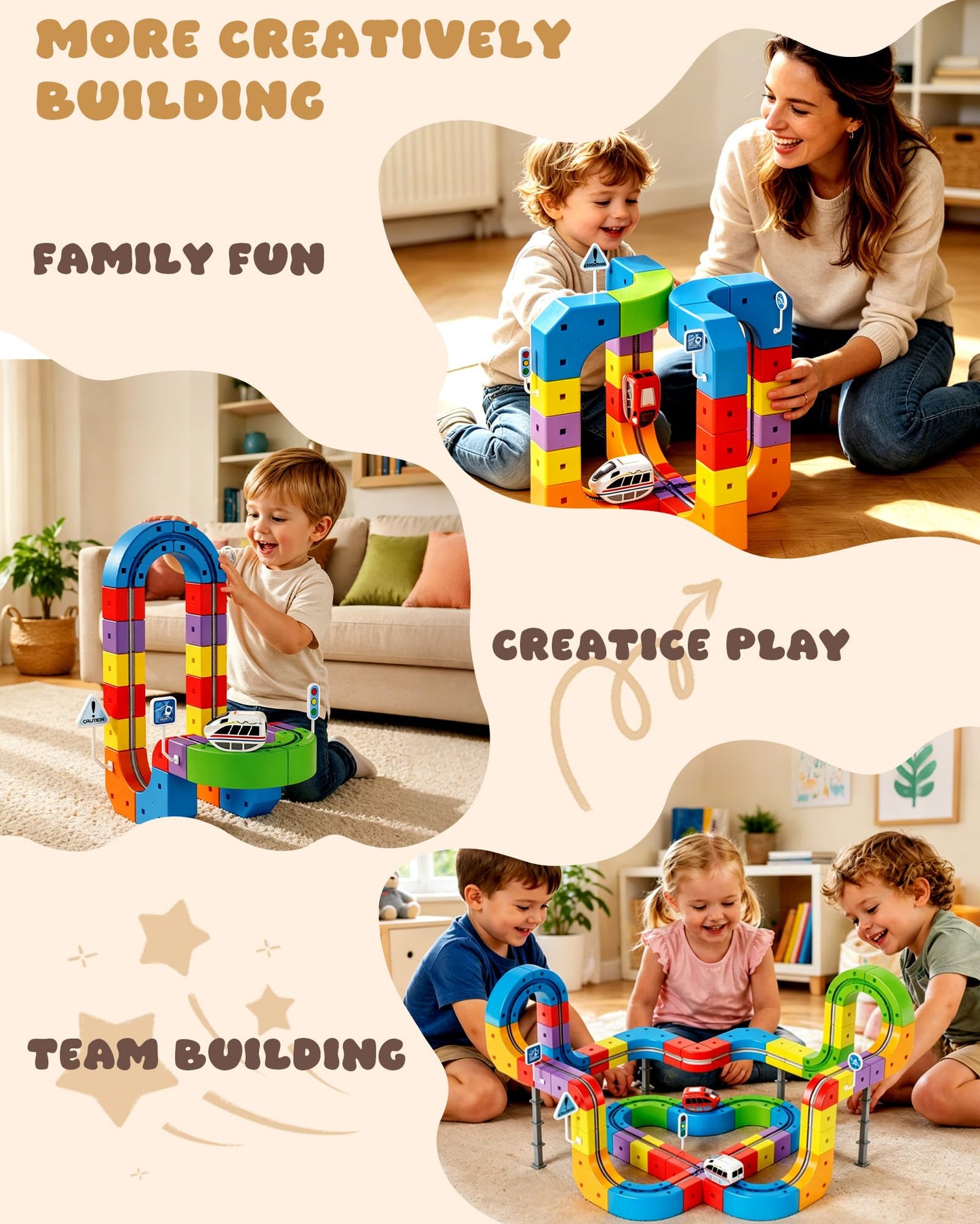 Innovakids Electric Train Sets Racer Track, 121 PCS DIY Cubes Anti-Gravity Klick Rail 3D Infinity Track, STEM Traffic Blocks Trainset Gifts Toys