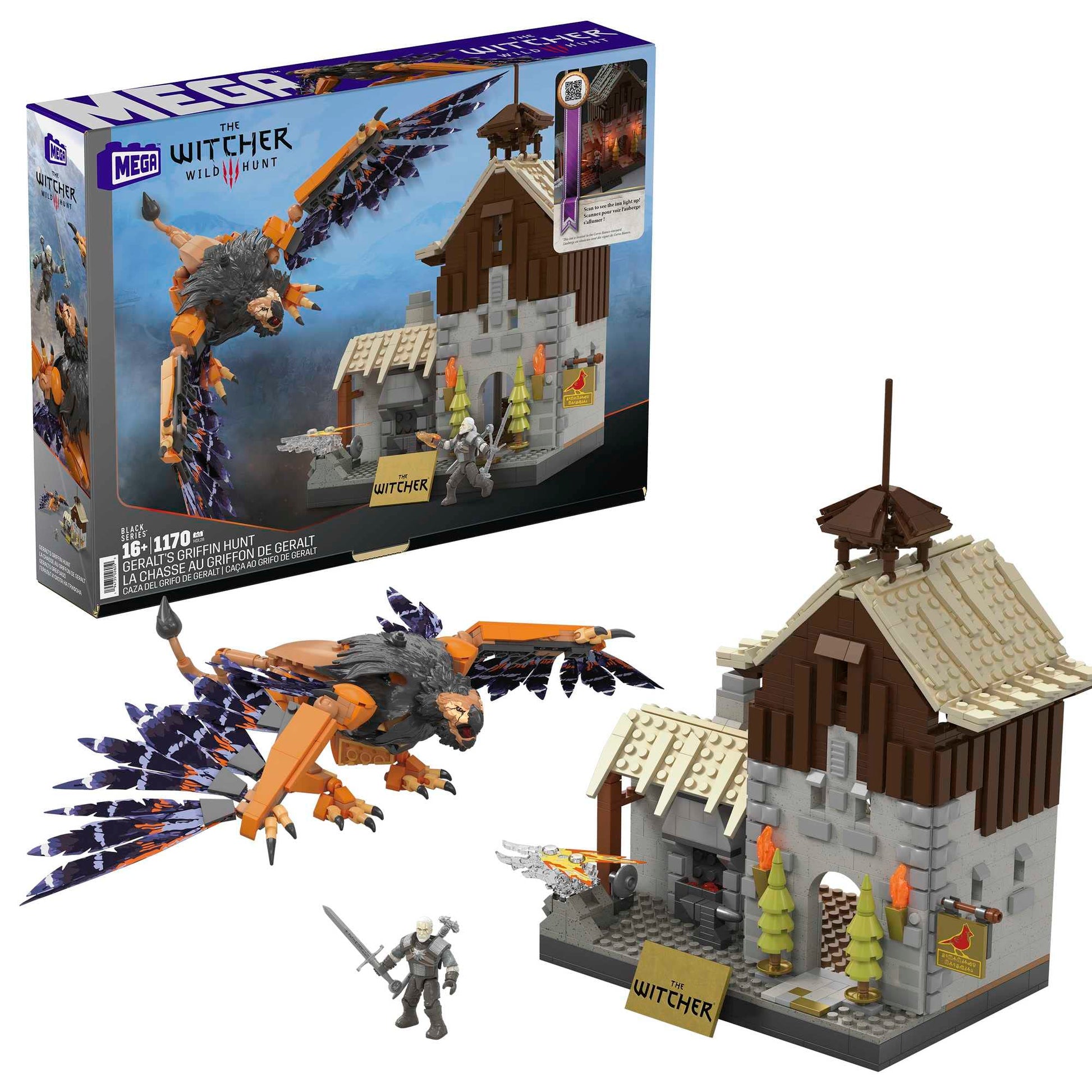 MEGA The Witcher Building Toys Set, Geralt’s Griffin Hunt with 1170 Pieces, 1 Micro Action Figure and Accessories, Adult Collectible