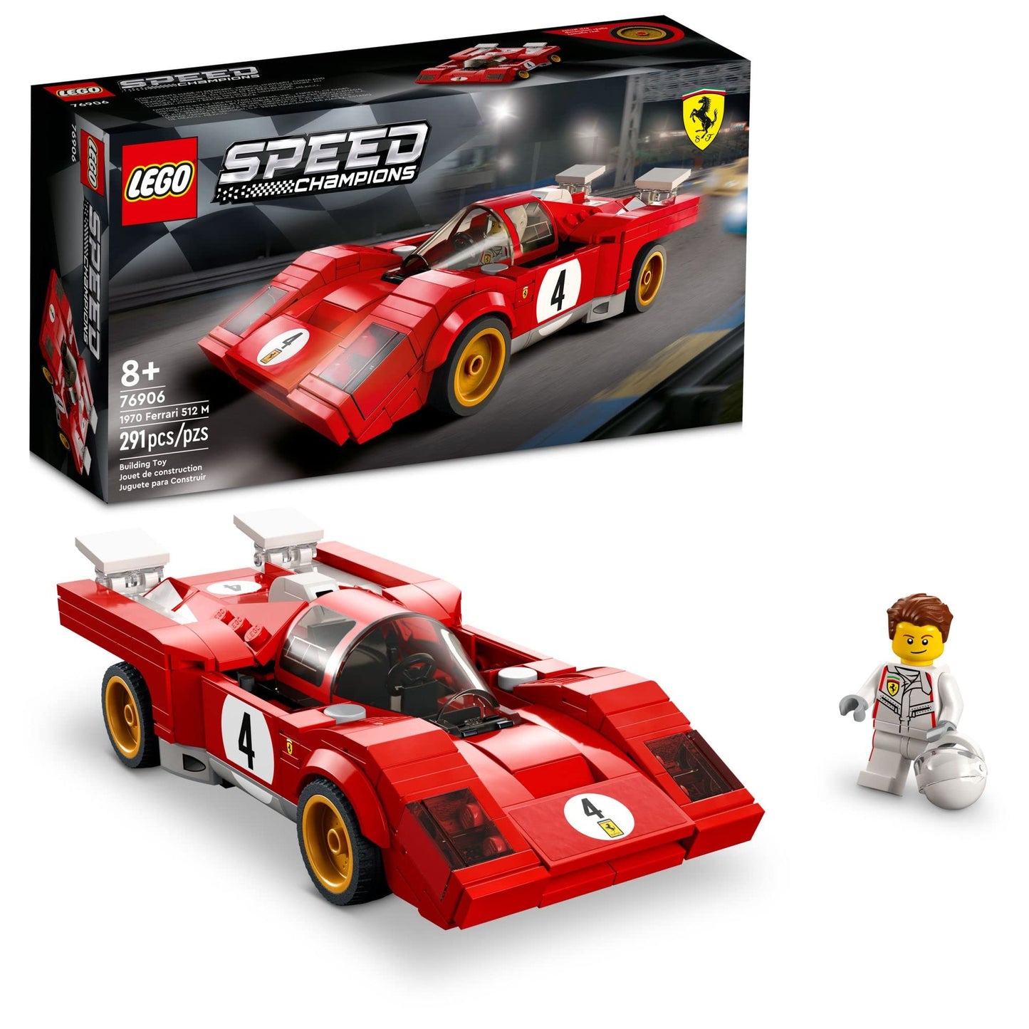 LEGO Speed Champions 1970 Ferrari 512 M 76906 Building Set - Sports Red Race Car Toy, Collectible Model Building Set with Racing Driver Minifigure