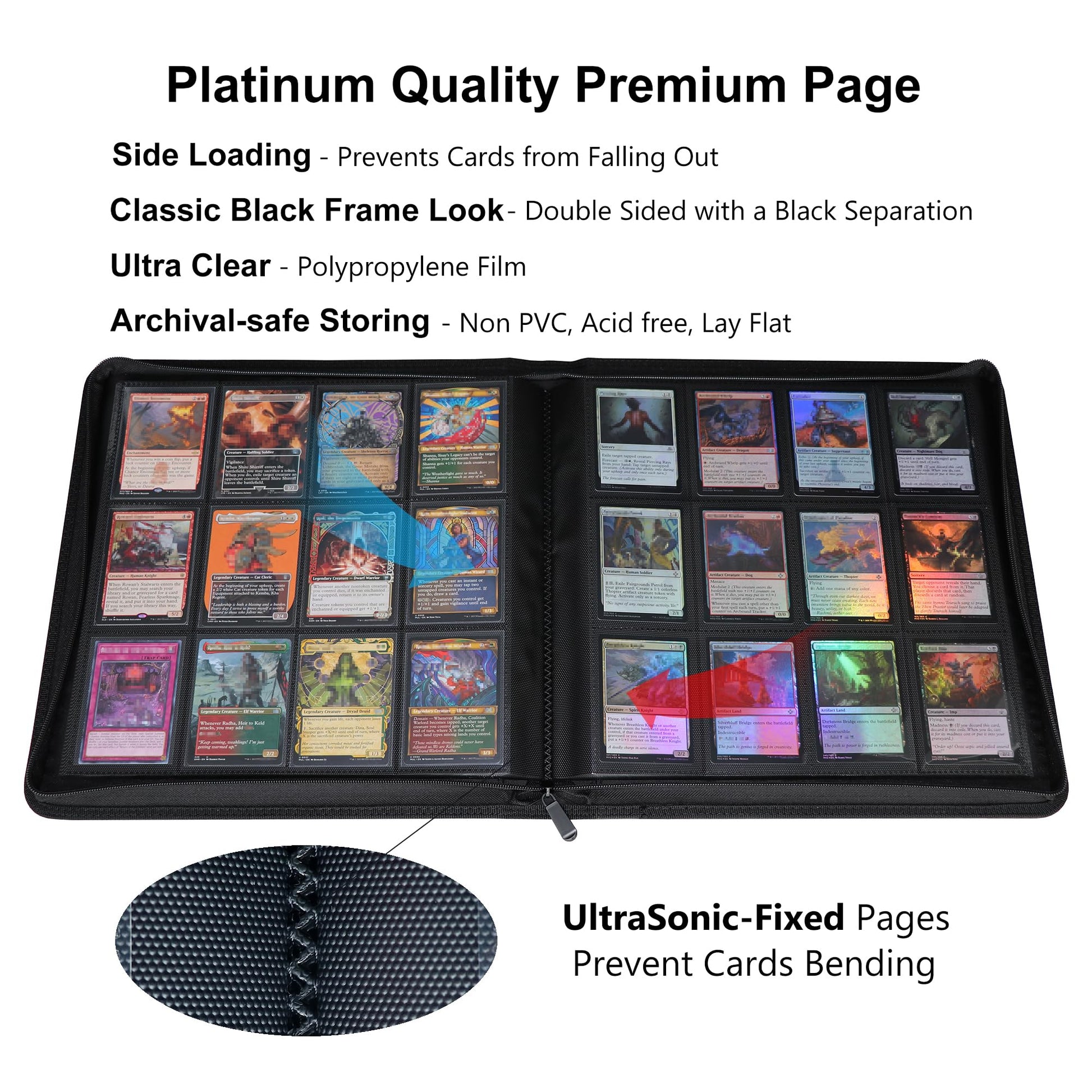 Rieton 12 Pocket 1104 Card Binder, Large Ringless Side Loading Pockets Trading Card Album Folder for TCG