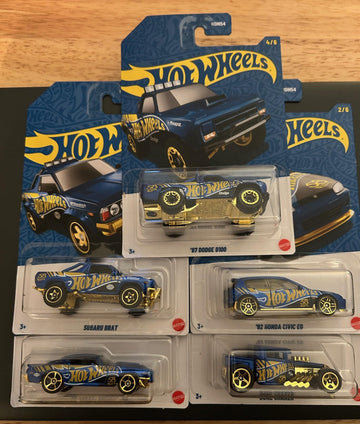 Hot Wheels 58th Anniversary Pearl and Chrome Vehicle Set, Blue and Gold, 2026 Collection, Set of 5, NO Chase