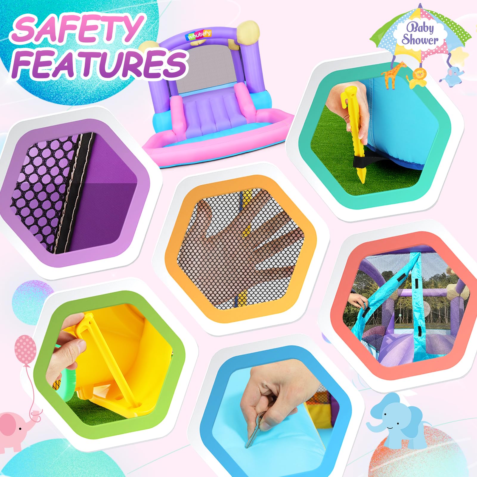 Whubefy Bounce House for Kids 3-6 with Ball Pit Pool & 50 Balls, 5-in-1 Inflatable Bouncy Castle with ETL Certified Blower, Slide, Dart Board with 6