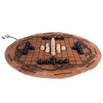 Handcrafted Viking Hnefatafl Set with 100% Genuine Ox-Bone Game Pieces and Premium Leather Game Mat - Leather Chord Tie System for Easy Store & Travel