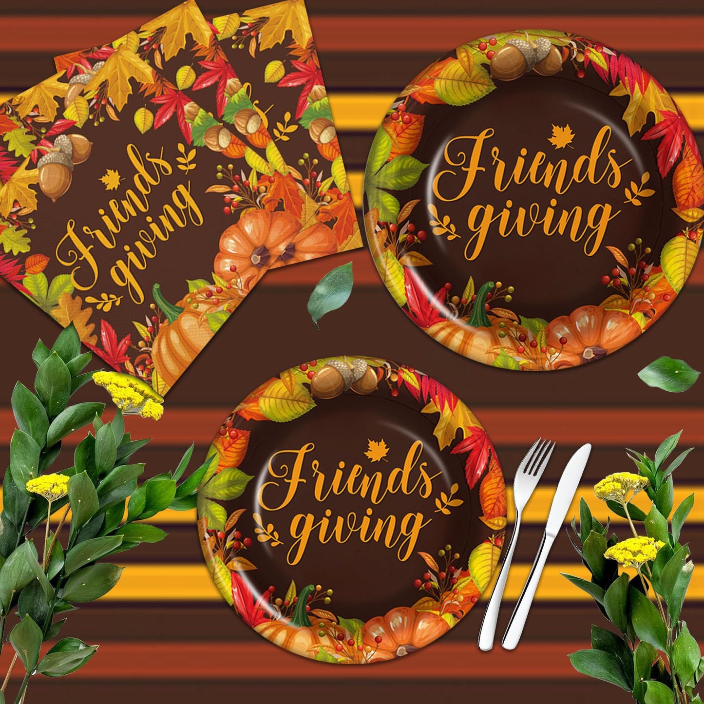 Friendsgiving Plates and Napkins Party Supplies, Friendsgiving Decorations Tableware Include Friendsgiving Tablecloth, Friendsgiving Plates