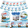 142 Pcs Gone Fishing Tableware,Fishing Birthday Party Decoration Little Fisherman Gone Fishing Themed Disposable Tablecloth,Plates,Napkins Cups Forks