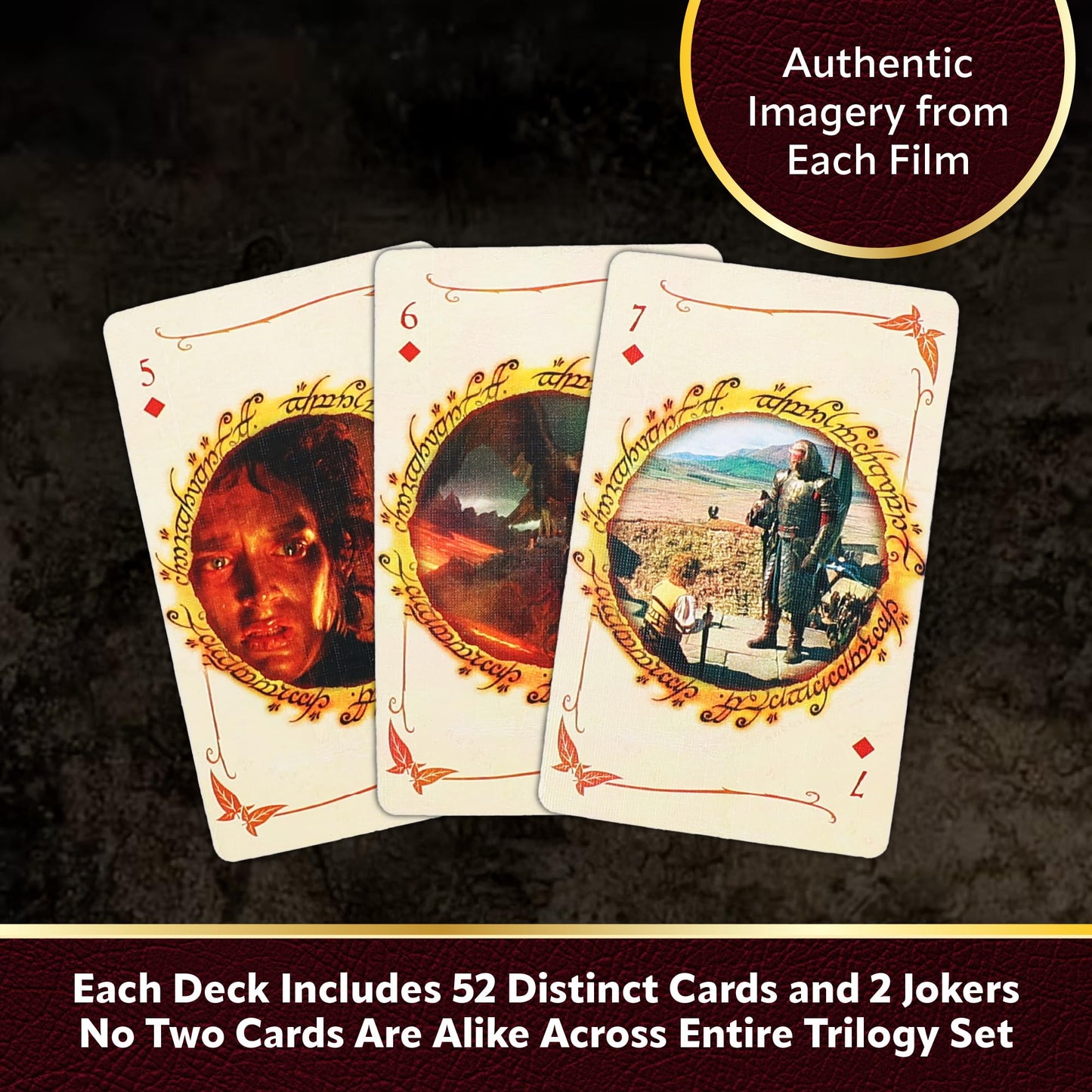 AQUARIUS Lord of the Rings Playing Cards 25th Anniversary Edition Set - 3 Premium Themed Novelty Decks with Unique Movie Designs - Collectible