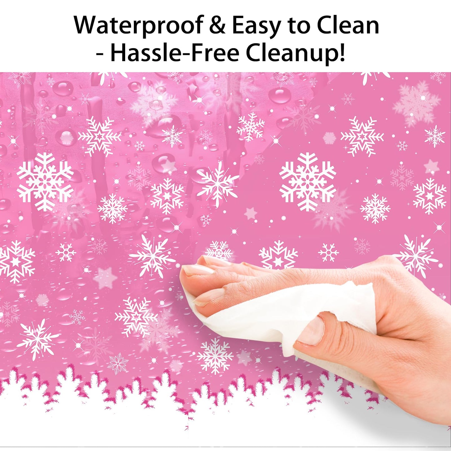 Partystadl 2Pcs Disposable Winter Snowflake Tablecloth, Disposable Pink Snowflake Plastic Table Cover, Pink Snowflake Winter Tablecloth Party