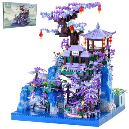 CAXIMSY Cherry Blossom Tree House Micro Building Blocks Set,Peach Blossom Pond Flowers Bricks Architecture Kit with LED Light Gifts for Adults