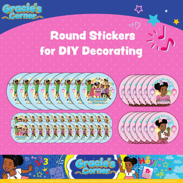 Gracie’s Corner Birthday Party Circle Stickers, Custom DIY Stickers, Birthday Party Decorations for Kids, Personalized Gift Tags Happy Birthday