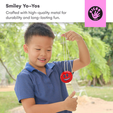 Kicko Metal Smiley Faces Yo-Yos for Kids - 2-Inch Assorted Colors Emoji Yo Yos - Versatile Smile Toys Party Bag Collection - Yoyo Party Favors and Bag